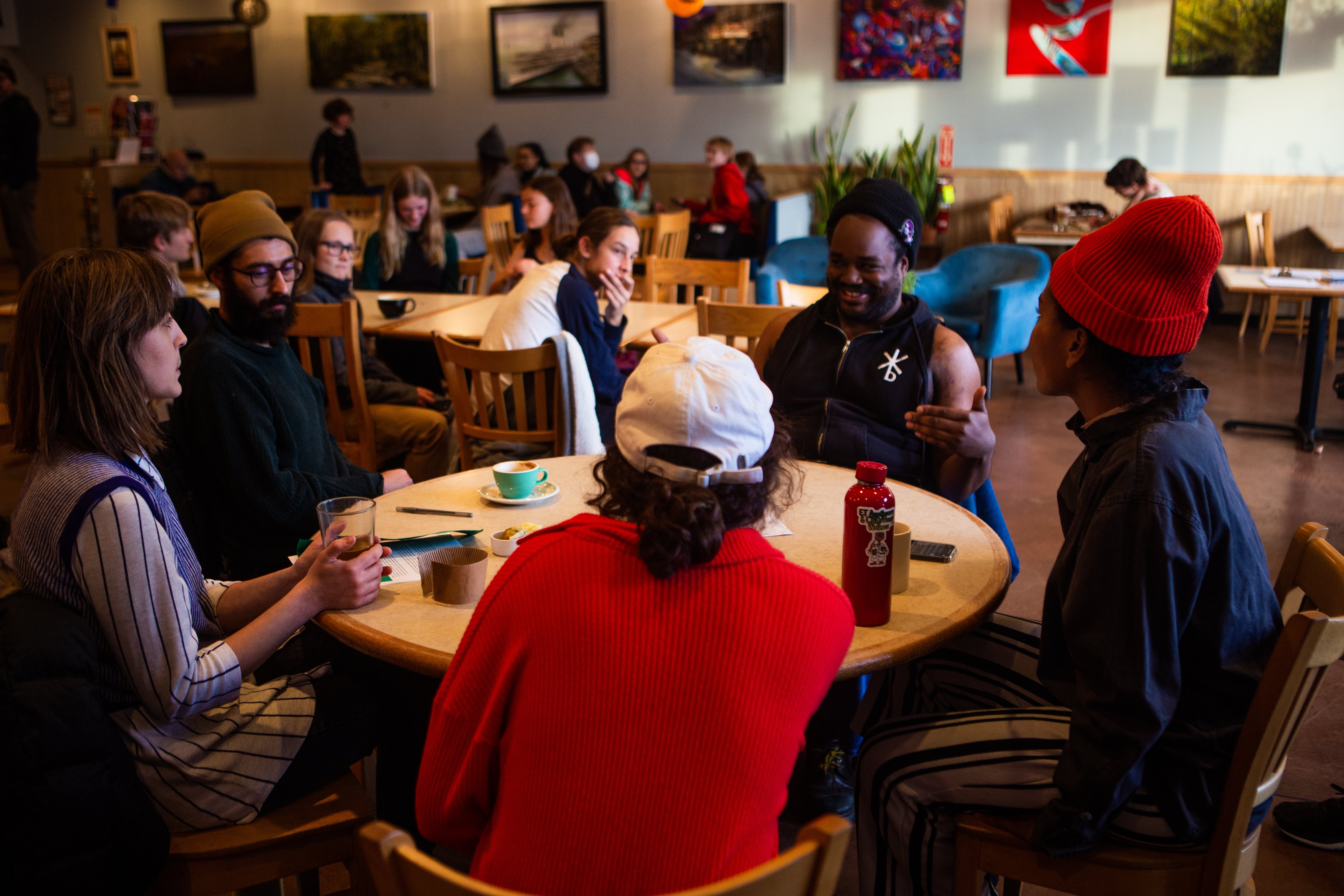 A group of participants sit at a round table during Evertday Performances Artist Rights Photo By Lindsey Yoneda