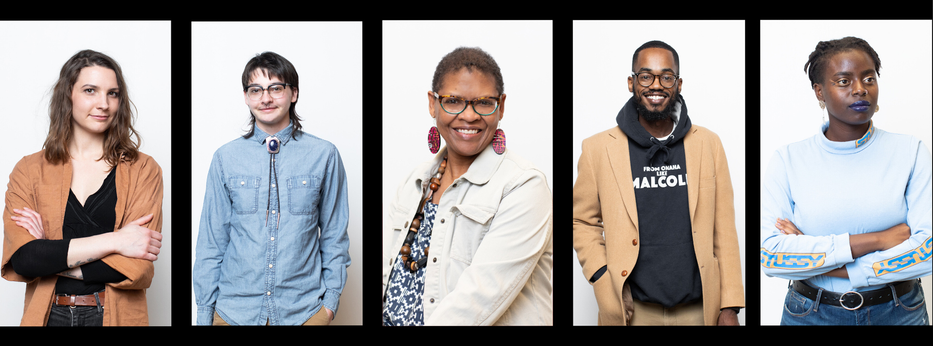 Banner Five portraits of the 2020 Union Fellows Allegra Hangen Michael Elizabeth Johnson Patty Talbert De Andre Rhodes and Alajia Mc Kizia