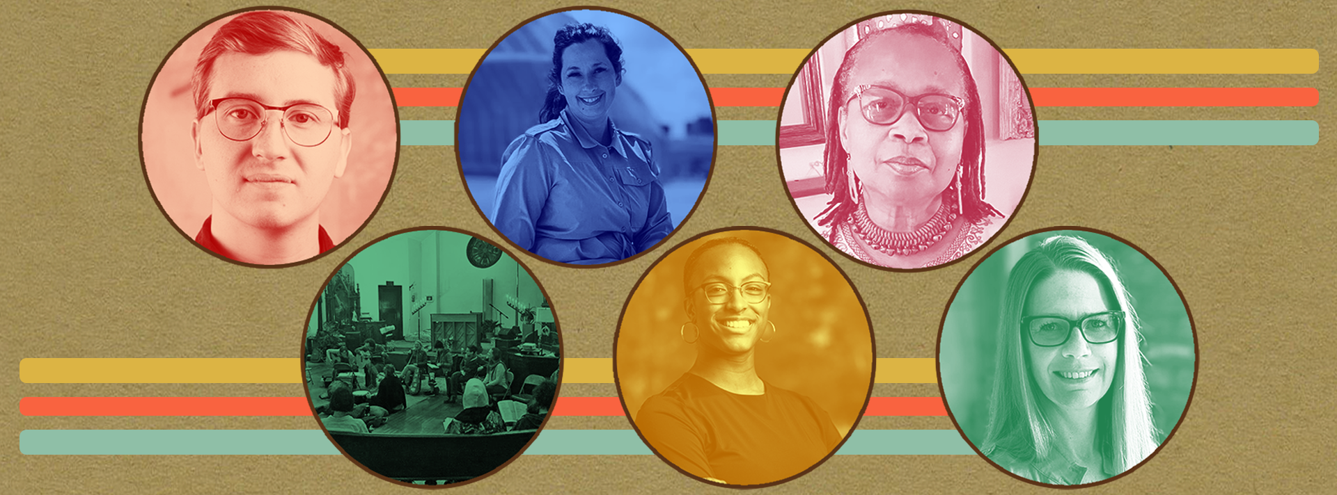 Decorative header featuring circle portraits of each Populus Fund 2023 Grantee