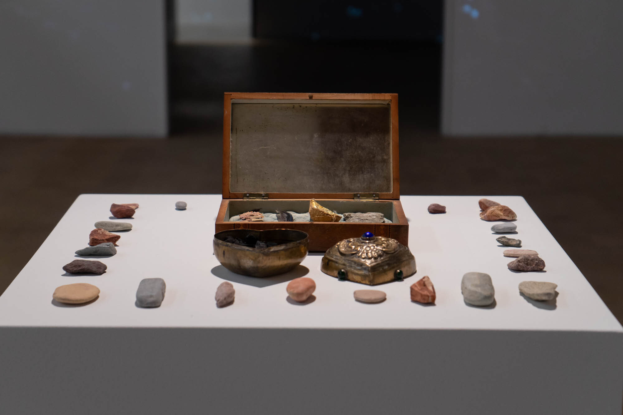 Detail photo of an assemblage of rocks in the Body Speaking to Body exhibit