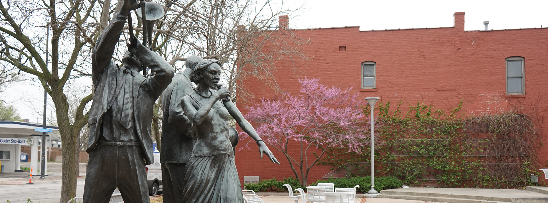 The bronze statue "Jazz Trio" Littleton Alston in North Omaha's Dreamland Park.