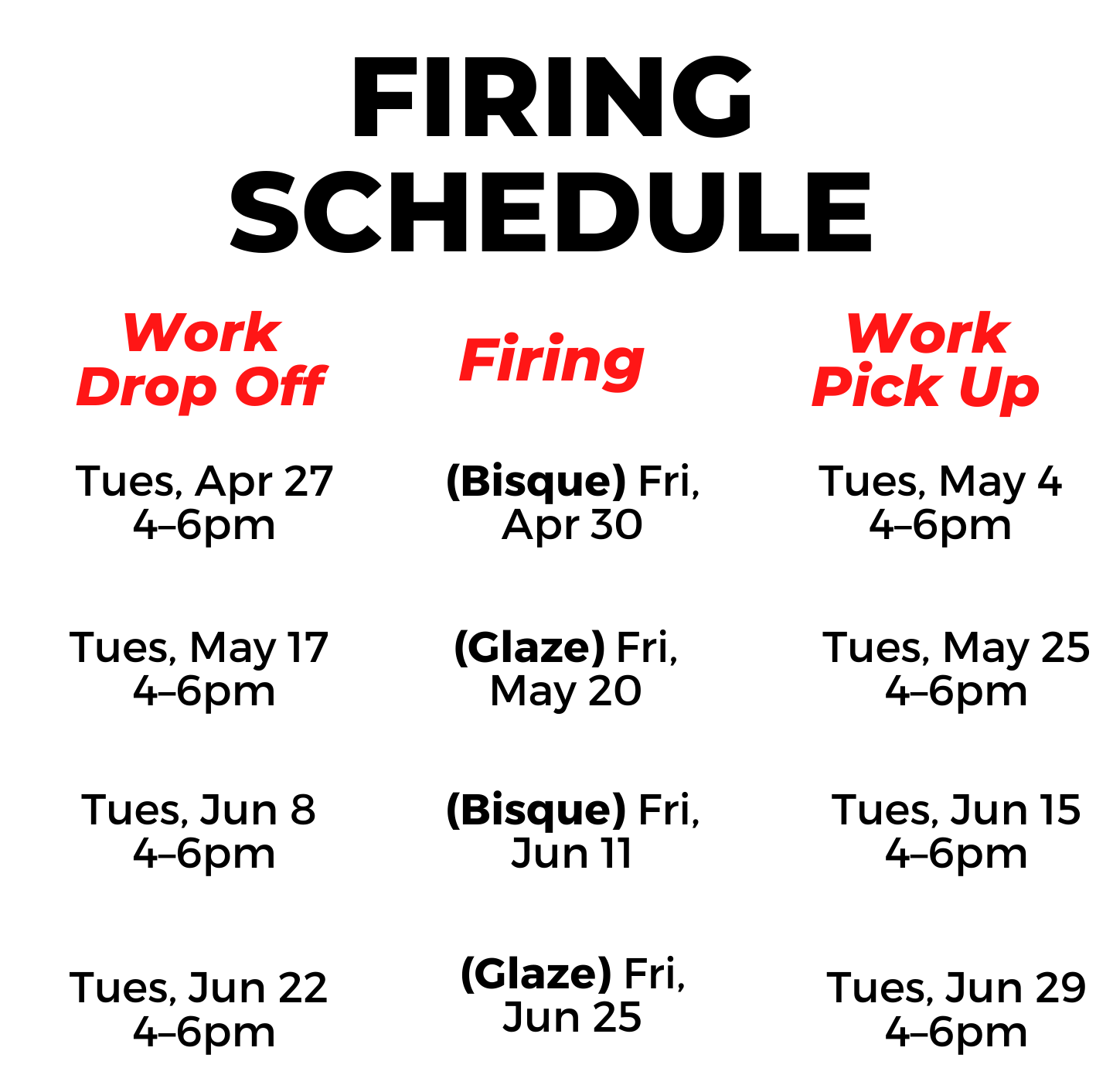Spring and early summer 2021 Ceramics Dates